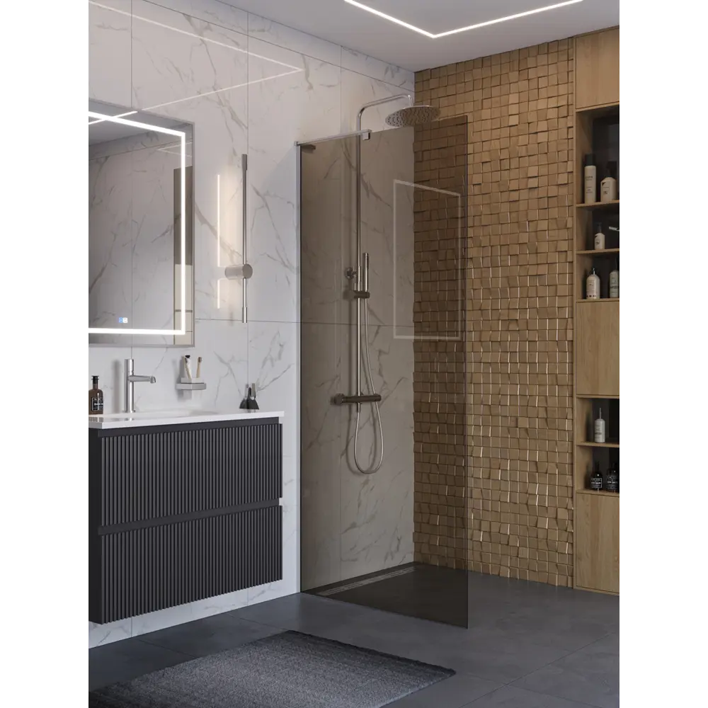 Фото Душевая перегородка Belbagno UNO-L-1-TB-100-BR-Cr 100x200см хромированный профиль Фото Душевая перегородка Belbagno UNO-L-1-TB-100-BR-Cr 100x200см хромированный профиль