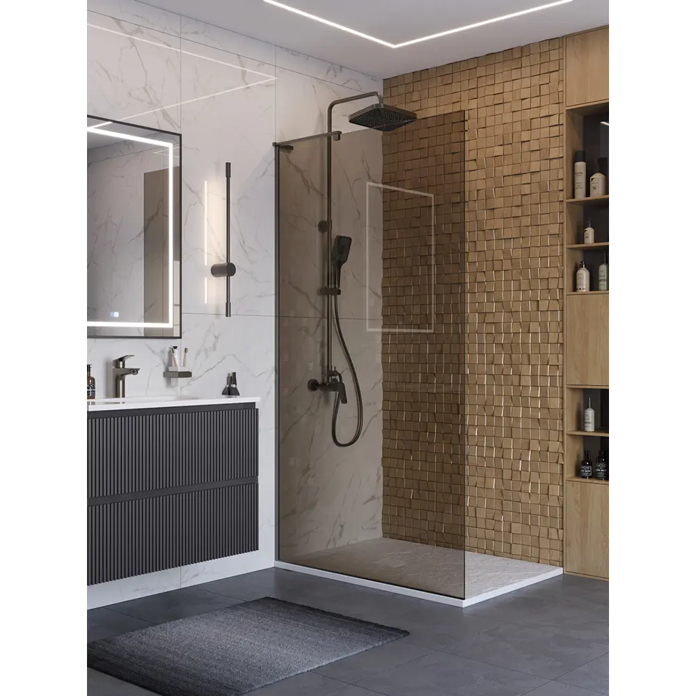 Фото 2 Душевая перегородка Belbagno UNO-L-1-TB-100-BR-GM 100x200см никелированный профиль Фото 2 Душевая перегородка Belbagno UNO-L-1-TB-100-BR-GM 100x200см никелированный профиль