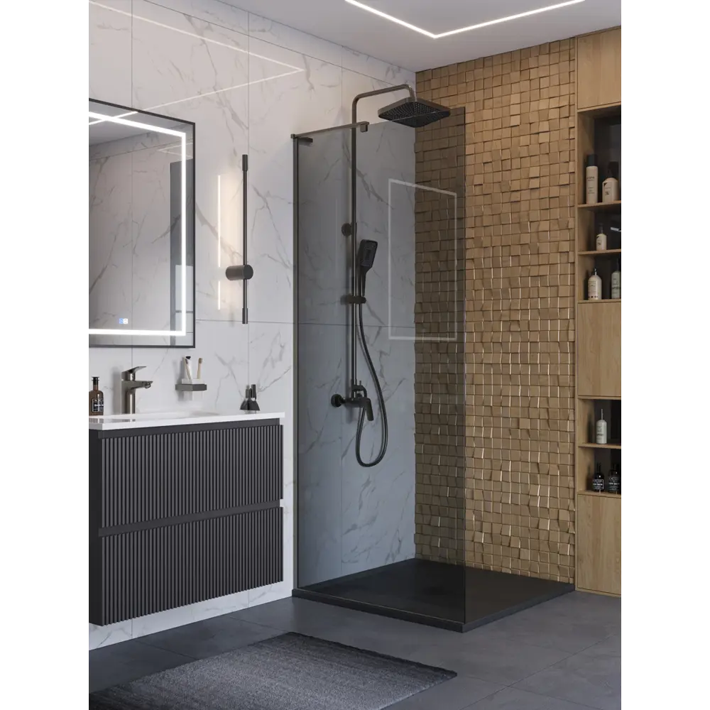 Фото 2 Душевая перегородка Belbagno UNO-L-1-TB-100-GR-GM 100x200см никелированный профиль Фото 2 Душевая перегородка Belbagno UNO-L-1-TB-100-GR-GM 100x200см никелированный профиль