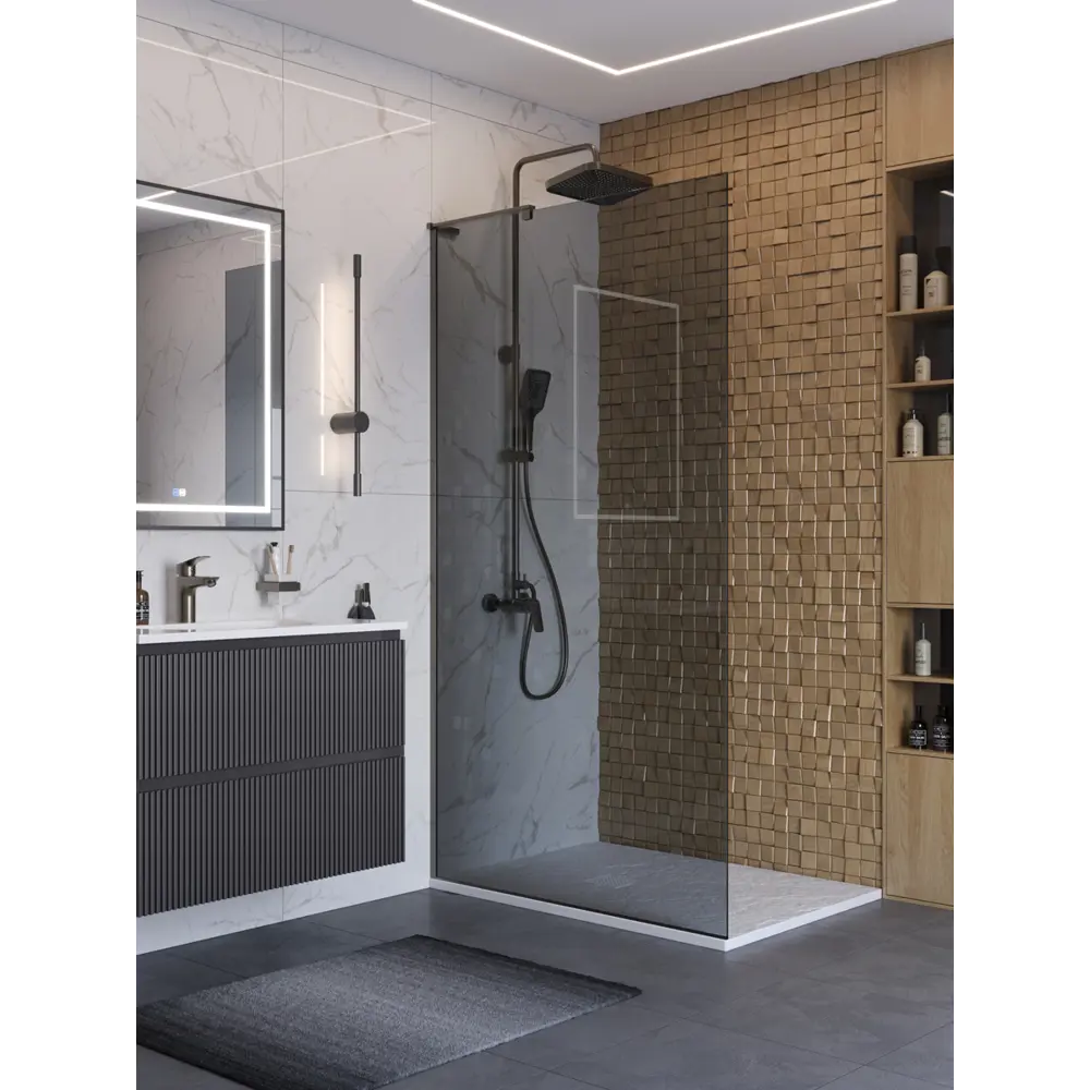 Фото 2 Душевая перегородка Belbagno UNO-L-1-TB-110-GR-GM 110x200см никелированный профиль