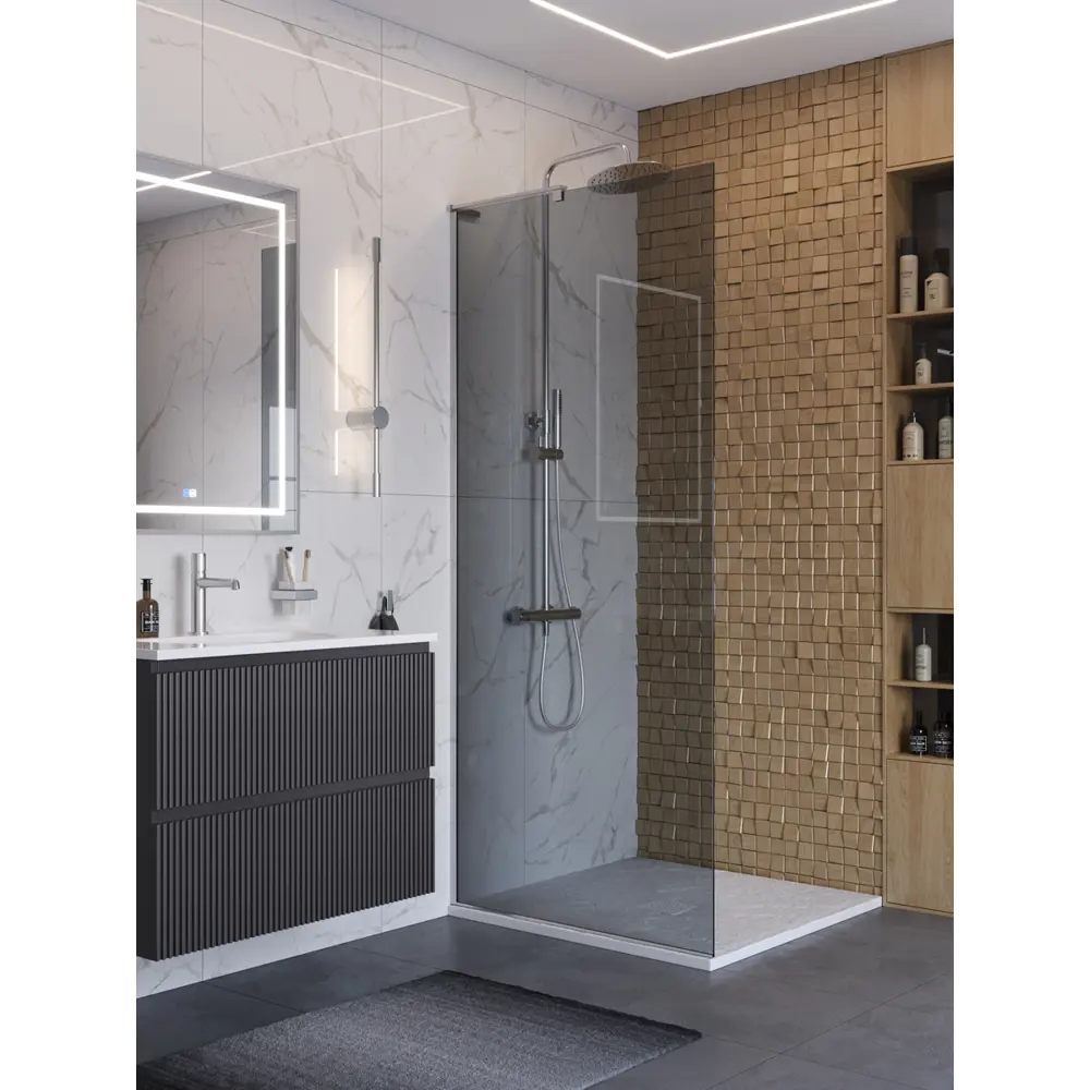 Фото 2 Душевая перегородка Belbagno UNO-L-1-TB-80-GR-Cr 80x200см хромированный профиль Фото 2 Душевая перегородка Belbagno UNO-L-1-TB-80-GR-Cr 80x200см хромированный профиль