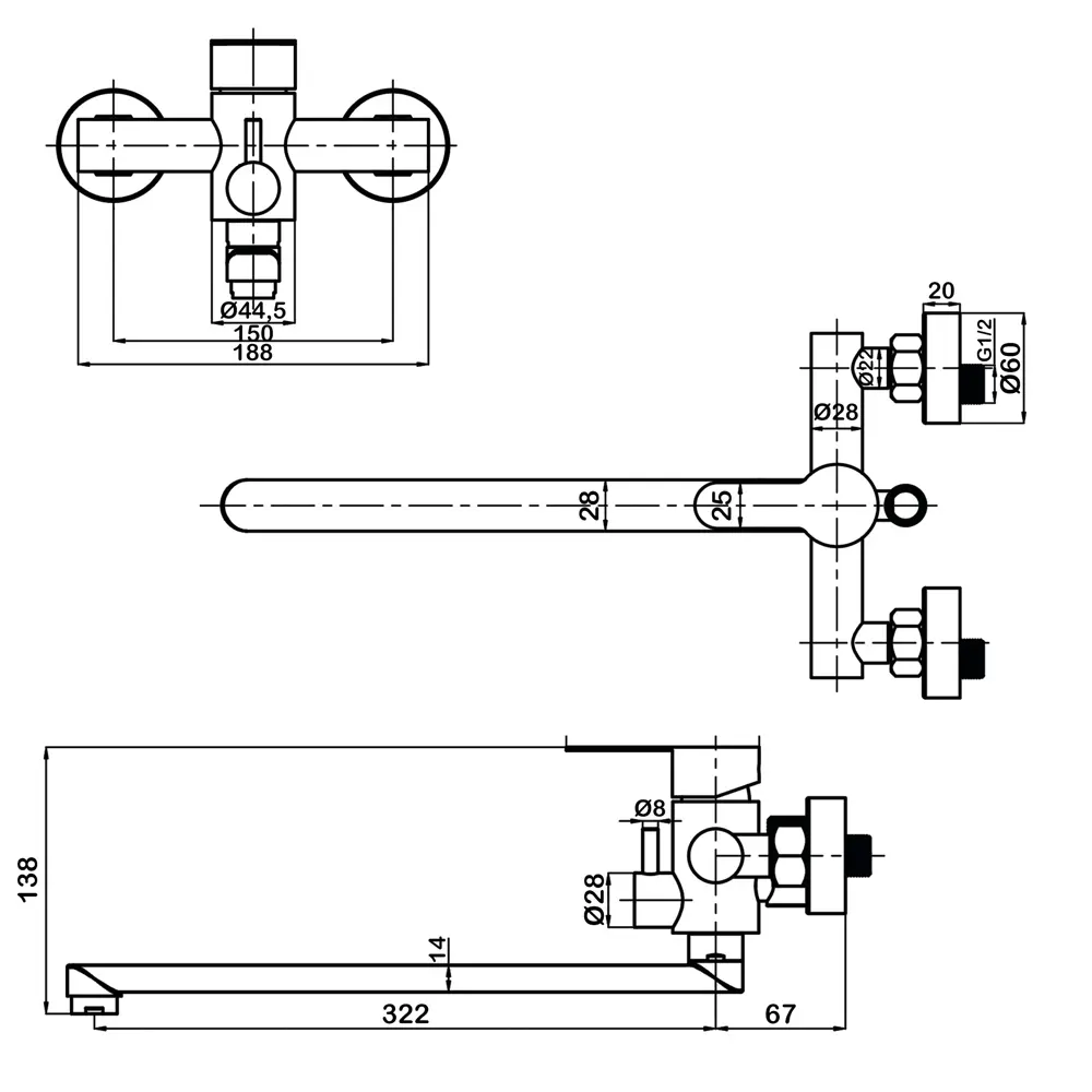 Фото 2 Смеситель для ванны Latuno L11309B цвет черный
