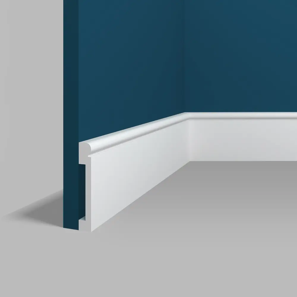 Фото Плинтус напольный Perfect Plus P9949 82x13x2000 мм ударопрочный белый под покраску Фото Плинтус напольный Perfect Plus P9949 82x13x2000 мм ударопрочный белый под покраску