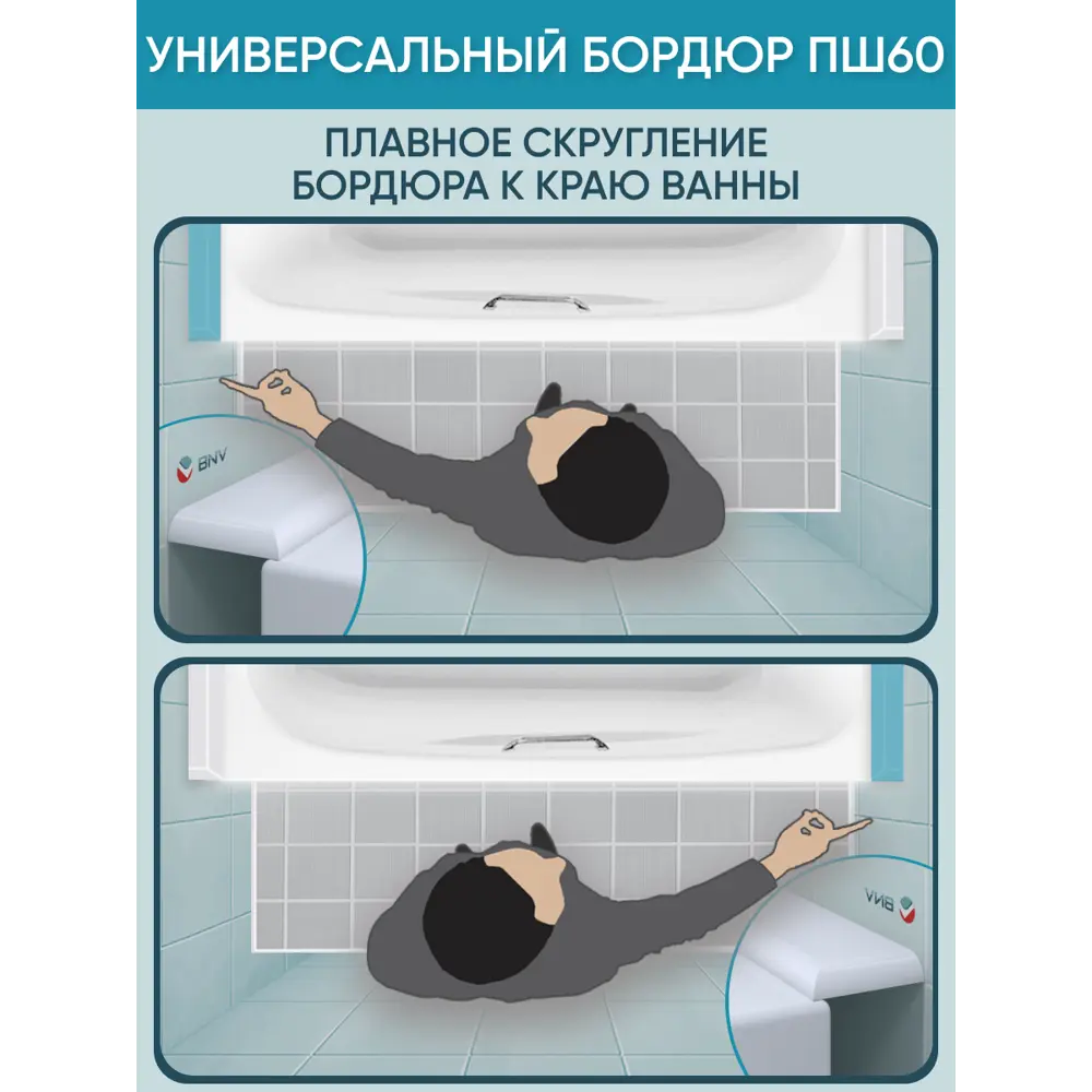 Фото 4 Бордюр акриловый для ванны BNV ПШ60 75 см универсальный