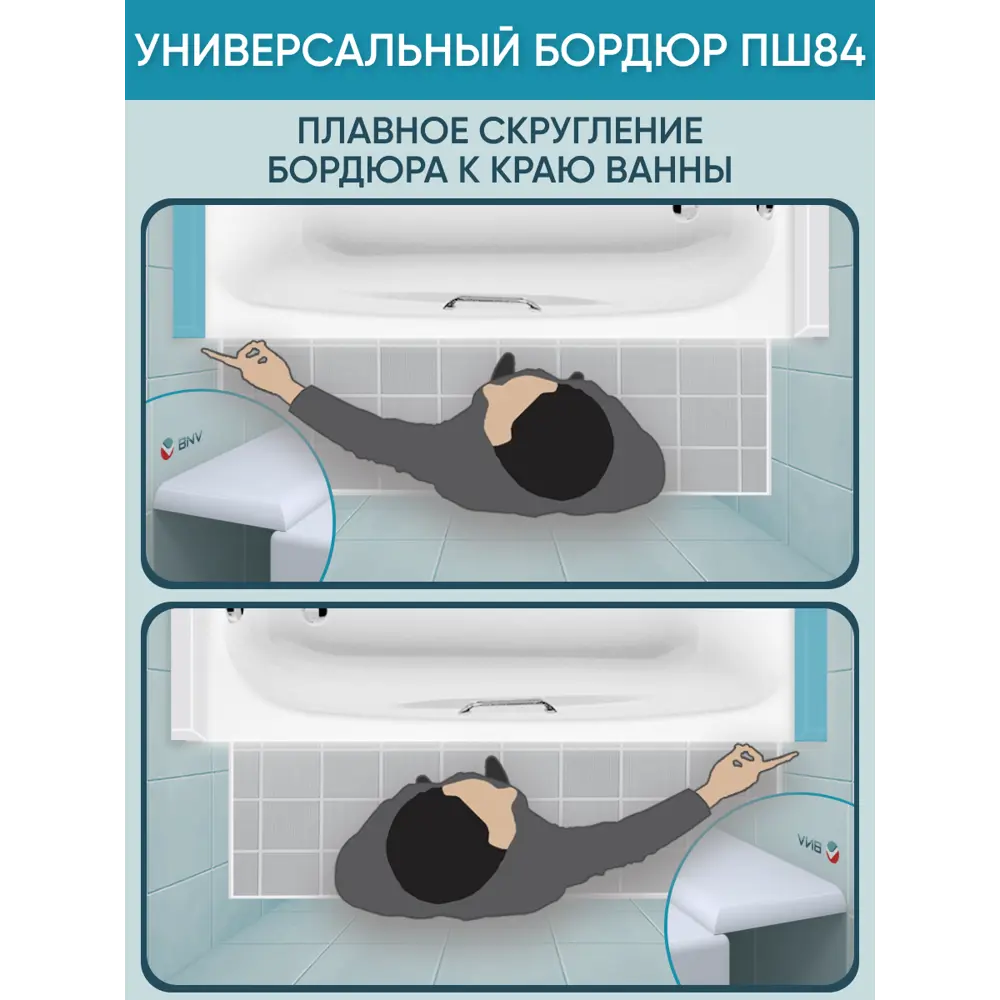 Фото 4 Бордюр акриловый для ванны BNV ПШ84 75 см универсальный