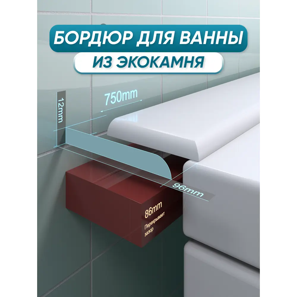 Фото Бордюр акриловый для ванны BNV ПШ96 75 см универсальный