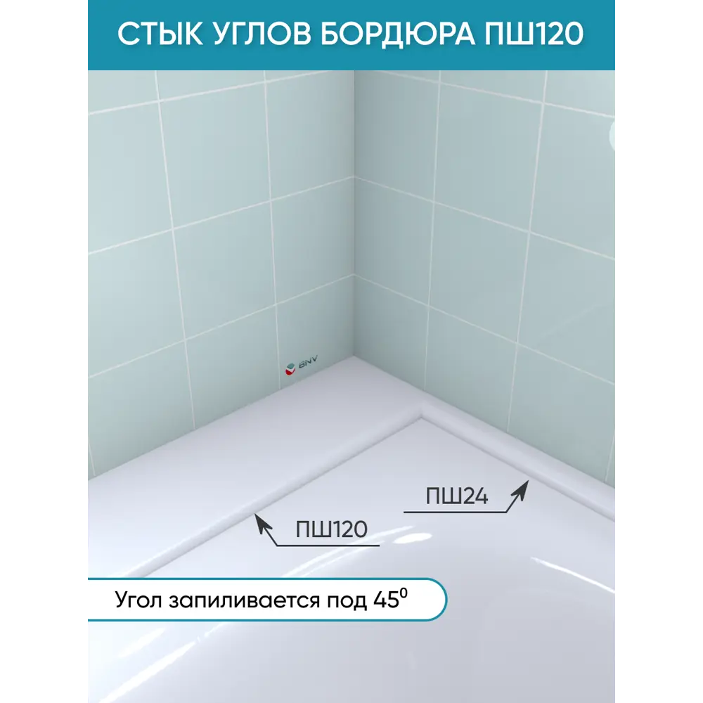 Фото 2 Бордюр акриловый для ванны BNV ПШ120 75 см универсальный