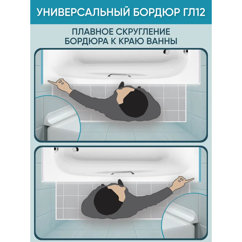 Фото 4 Бордюр акриловый для ванны BNV ГЛ12 75 см универсальный Фото 4 Бордюр акриловый для ванны BNV ГЛ12 75 см универсальный