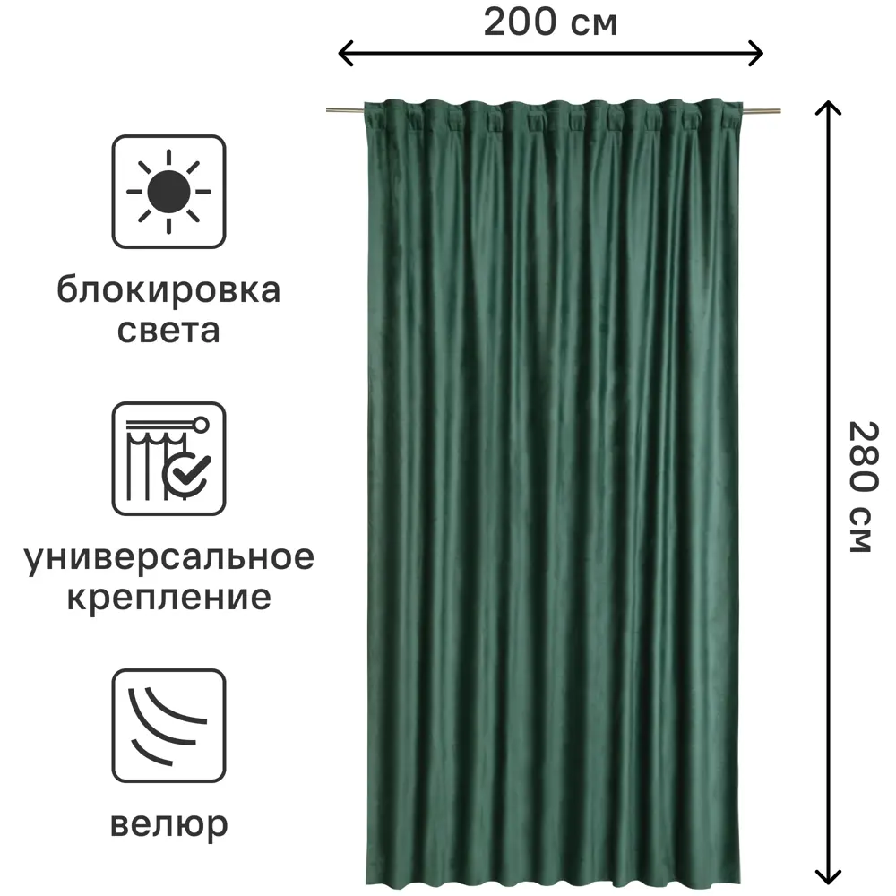 Фото 3 Штора на ленте со скрытыми петлями блэкаут Inspire Annalise 200x280 см цвет зелёный Exotic 1