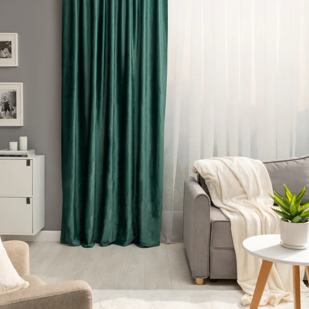 Фото 8 Штора на ленте со скрытыми петлями блэкаут Inspire Annalise 200x280 см цвет зелёный Exotic 1