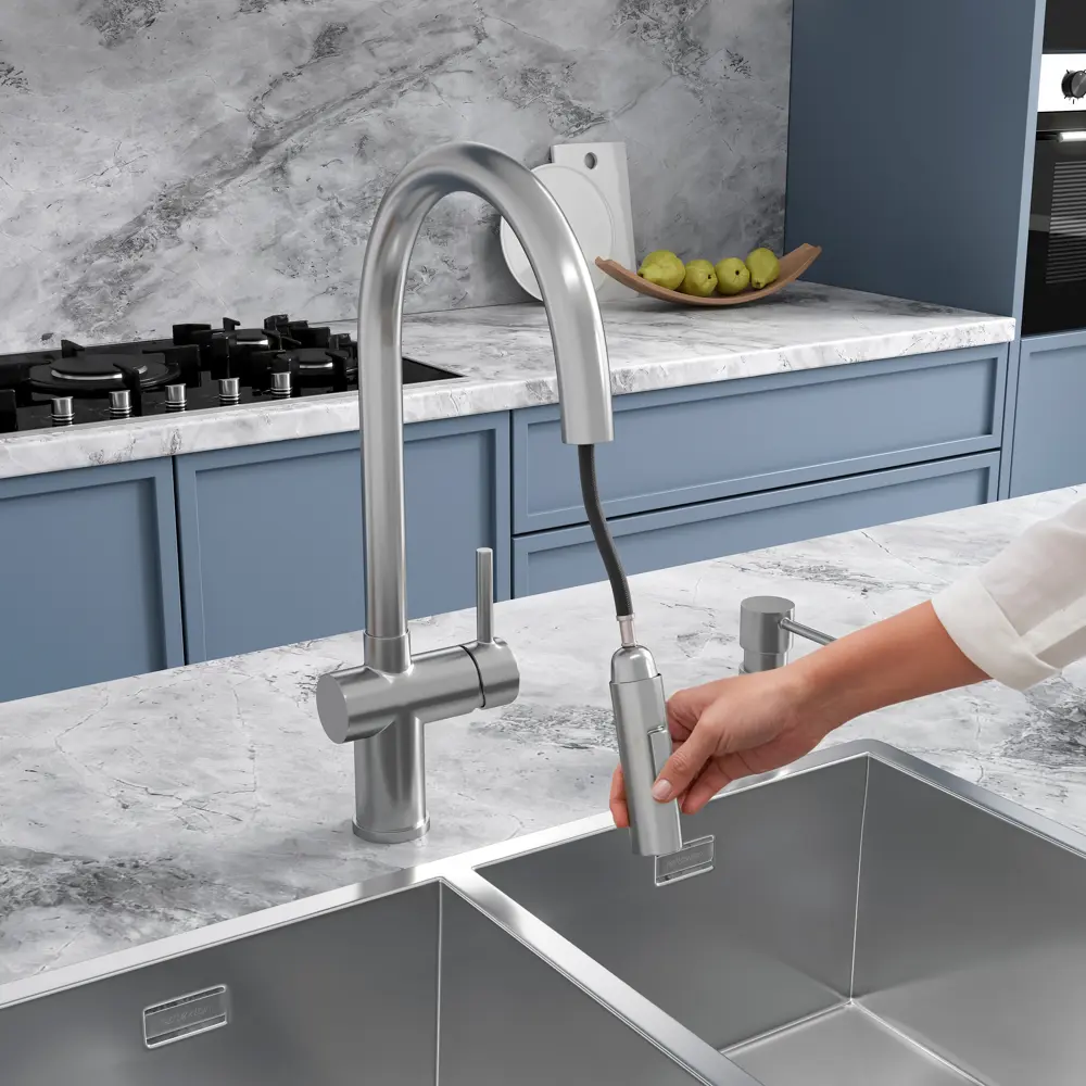 Фото 5 Смеситель Reflexion Lago RX9904SS для кухни с вытяжным изливом полированная сталь Фото 5 Смеситель Reflexion Lago RX9904SS для кухни с вытяжным изливом полированная сталь