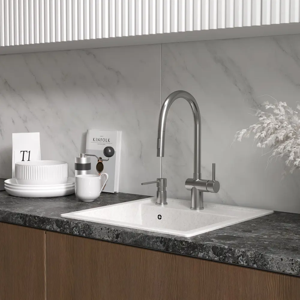 Фото 2 Смеситель Reflexion Lago RX9904SS для кухни с вытяжным изливом полированная сталь Фото 2 Смеситель Reflexion Lago RX9904SS для кухни с вытяжным изливом полированная сталь