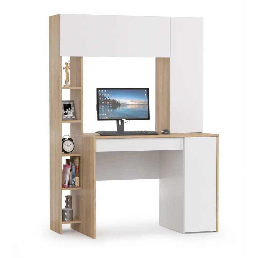 Фото Стол компьютерный Mobi Комфорт 12.71 117x165x60 см ЛДСП цвет дуб сонома/белый Фото Стол компьютерный Mobi Комфорт 12.71 117x165x60 см ЛДСП цвет дуб сонома/белый