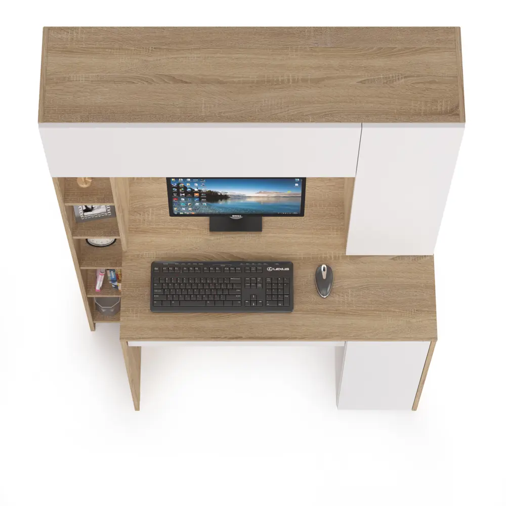 Фото 3 Стол компьютерный Mobi Комфорт 12.71 117x165x60 см ЛДСП цвет дуб сонома/белый Фото 3 Стол компьютерный Mobi Комфорт 12.71 117x165x60 см ЛДСП цвет дуб сонома/белый