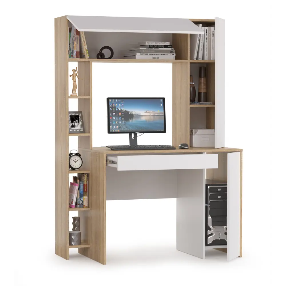 Фото 2 Стол компьютерный Mobi Комфорт 12.71 117x165x60 см ЛДСП цвет дуб сонома/белый Фото 2 Стол компьютерный Mobi Комфорт 12.71 117x165x60 см ЛДСП цвет дуб сонома/белый