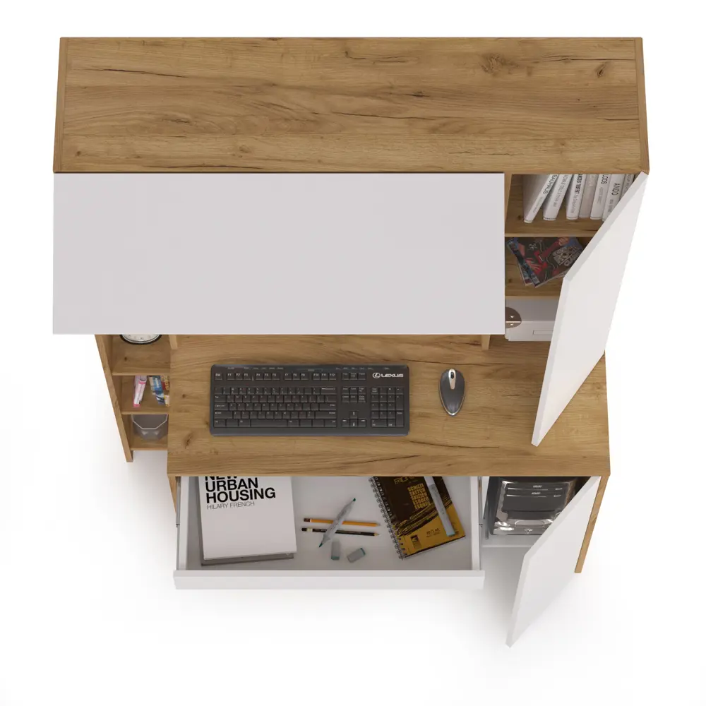 Фото 4 Стол компьютерный Mobi Комфорт 12.71 117x165x60 см ЛДСП цвет дуб золотой/белый Фото 4 Стол компьютерный Mobi Комфорт 12.71 117x165x60 см ЛДСП цвет дуб золотой/белый