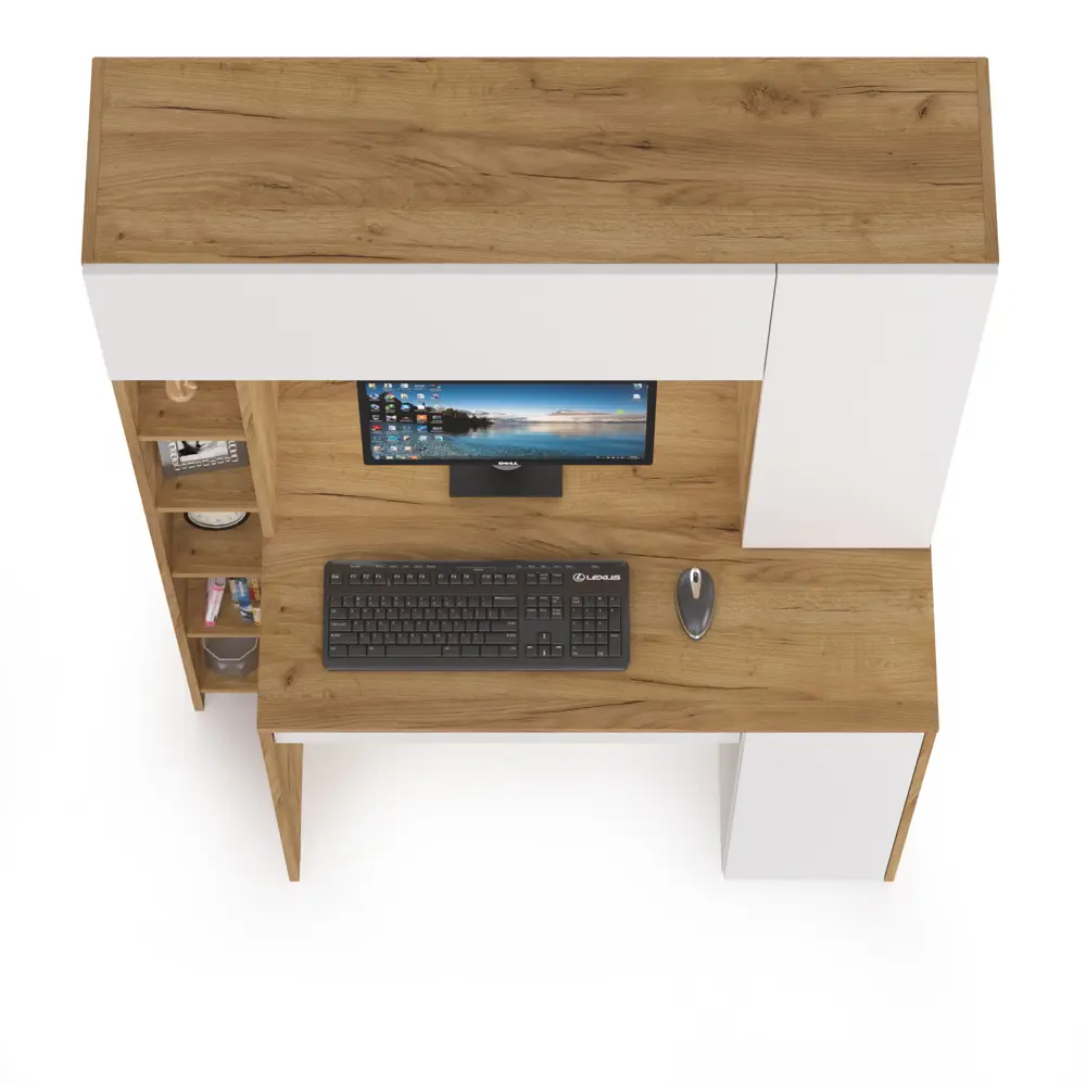 Фото 3 Стол компьютерный Mobi Комфорт 12.71 117x165x60 см ЛДСП цвет дуб золотой/белый Фото 3 Стол компьютерный Mobi Комфорт 12.71 117x165x60 см ЛДСП цвет дуб золотой/белый