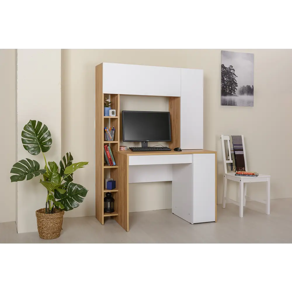 Фото 5 Стол компьютерный Mobi Комфорт 12.71 117x165x60 см ЛДСП цвет дуб золотой/белый Фото 5 Стол компьютерный Mobi Комфорт 12.71 117x165x60 см ЛДСП цвет дуб золотой/белый