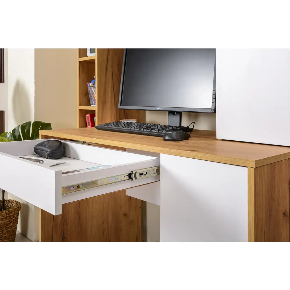 Фото 6 Стол компьютерный Mobi Комфорт 12.71 117x165x60 см ЛДСП цвет дуб золотой/белый Фото 6 Стол компьютерный Mobi Комфорт 12.71 117x165x60 см ЛДСП цвет дуб золотой/белый