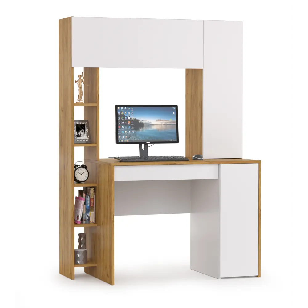 Фото Стол компьютерный Mobi Комфорт 12.71 117x165x60 см ЛДСП цвет дуб золотой/белый Фото Стол компьютерный Mobi Комфорт 12.71 117x165x60 см ЛДСП цвет дуб золотой/белый