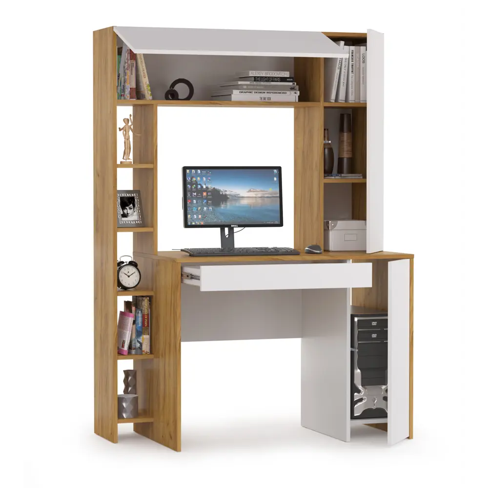 Фото 2 Стол компьютерный Mobi Комфорт 12.71 117x165x60 см ЛДСП цвет дуб золотой/белый Фото 2 Стол компьютерный Mobi Комфорт 12.71 117x165x60 см ЛДСП цвет дуб золотой/белый