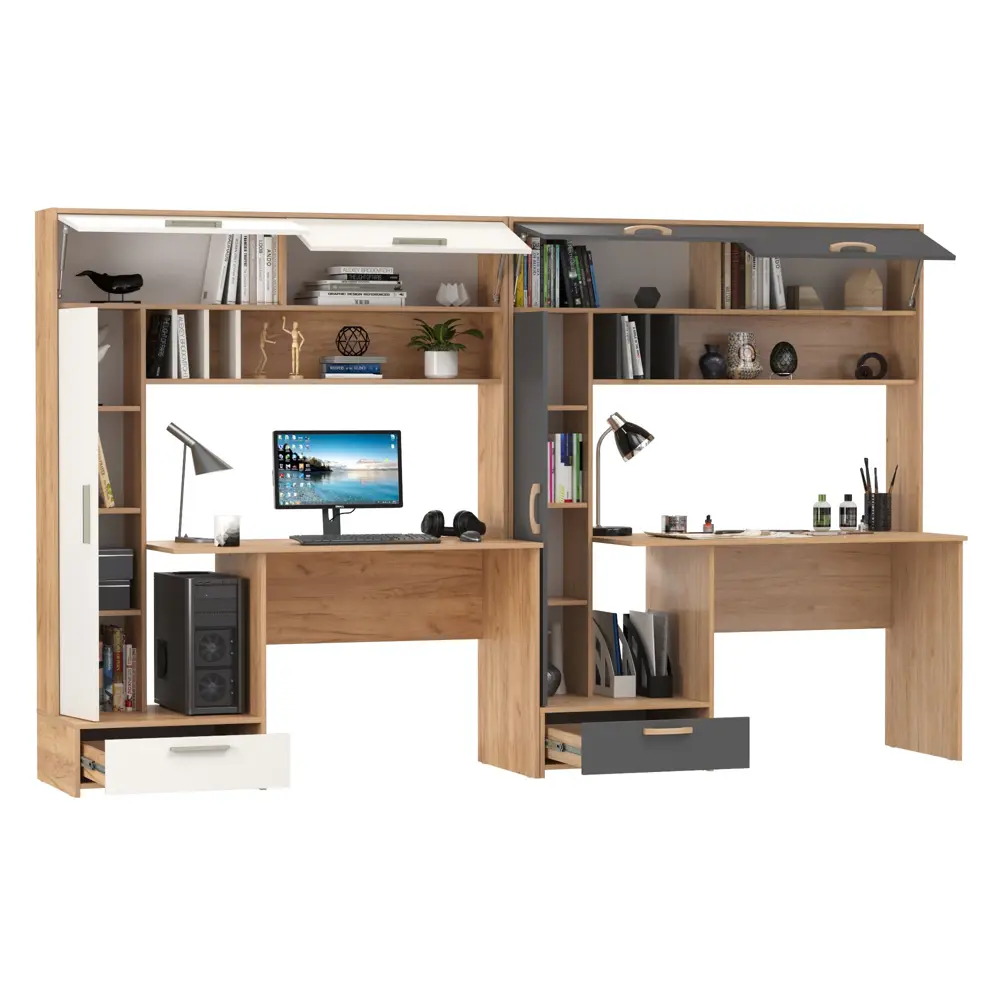 Фото 2 Стол письменный Mobi Лайт 300x180x57 см ЛДСП цвет дуб крафт золотой/белый премиум/гикори рокфорд натуральный/тёмно-серый 2 шт. Фото 2 Стол письменный Mobi Лайт 300x180x57 см ЛДСП цвет дуб крафт золотой/белый премиум/гикори рокфорд натуральный/тёмно-серый 2 шт.