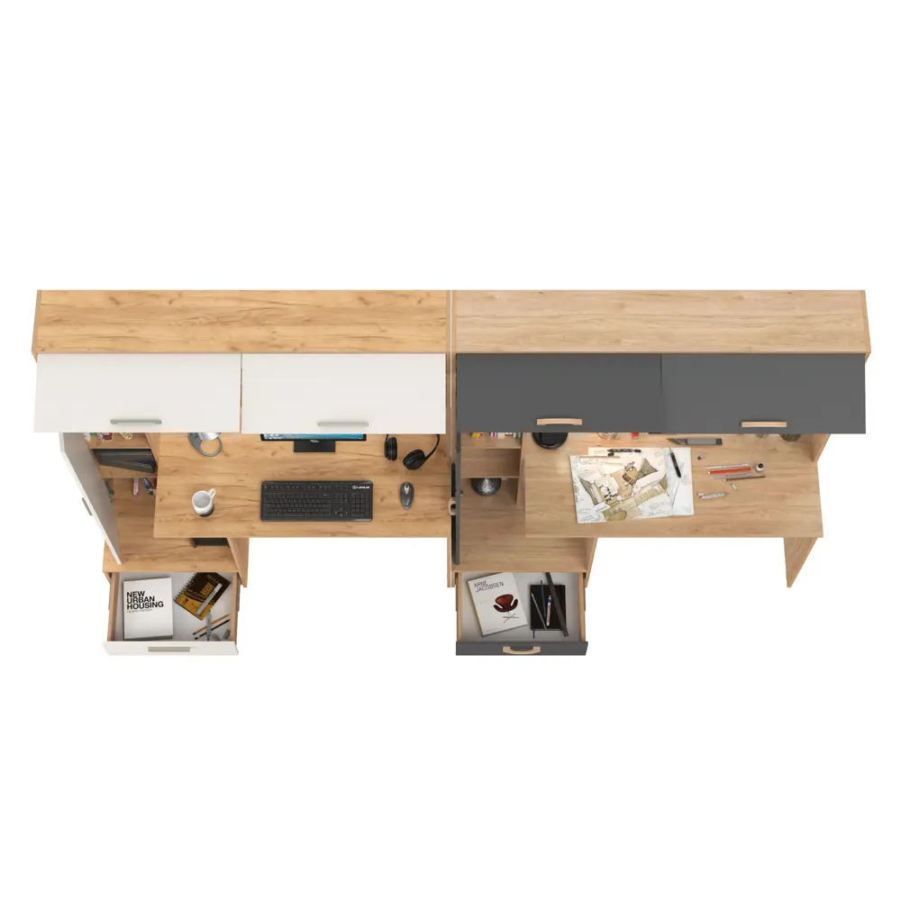 Фото 4 Стол письменный Mobi Лайт 300x180x57 см ЛДСП цвет дуб крафт золотой/белый премиум/гикори рокфорд натуральный/тёмно-серый 2 шт. Фото 4 Стол письменный Mobi Лайт 300x180x57 см ЛДСП цвет дуб крафт золотой/белый премиум/гикори рокфорд натуральный/тёмно-серый 2 шт.