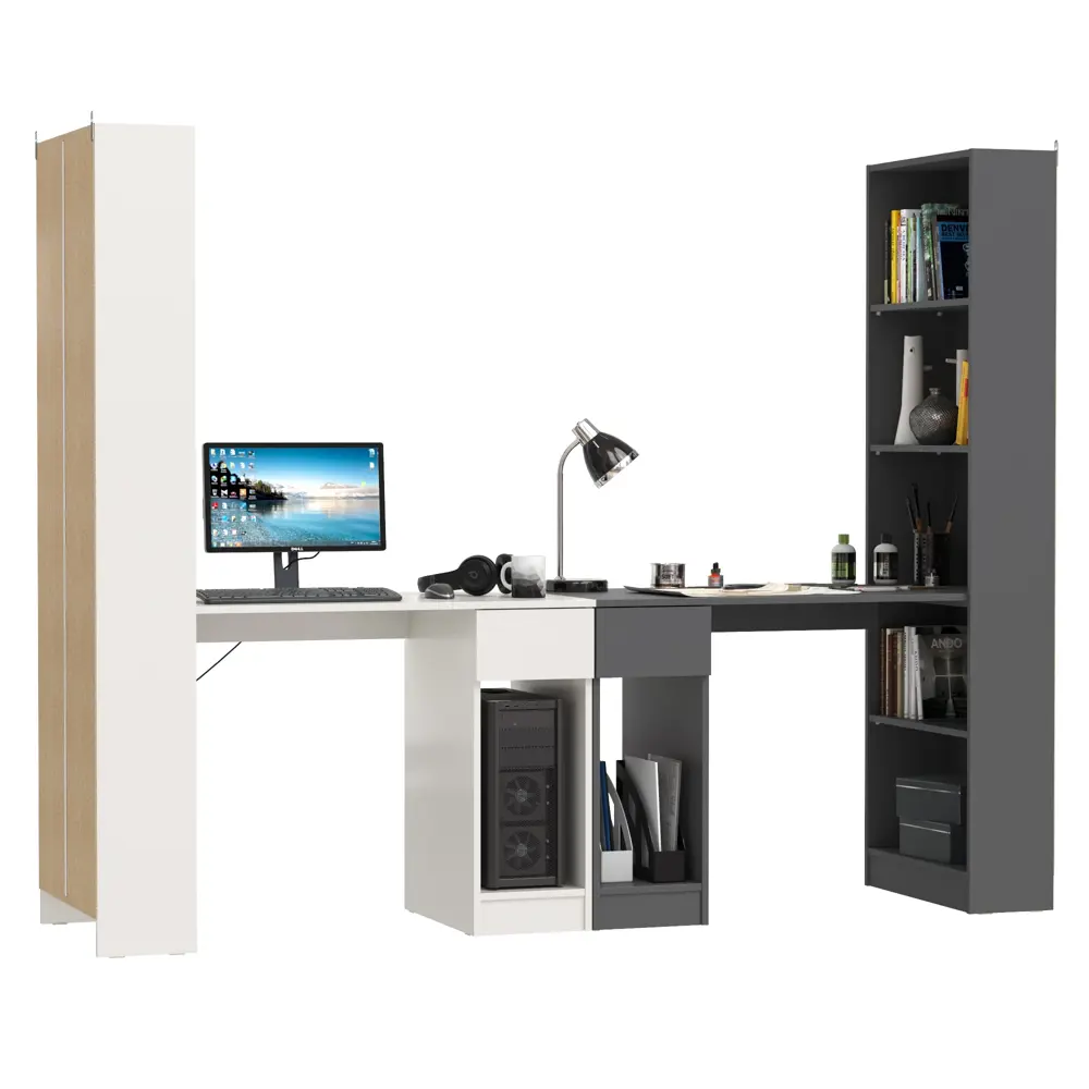 Фото 5 Стол письменный со стеллажом Mobi Лайт 231x179x58 см ЛДСП цвет белый гладкий/тёмно-серый 2 шт. Фото 5 Стол письменный со стеллажом Mobi Лайт 231x179x58 см ЛДСП цвет белый гладкий/тёмно-серый 2 шт.