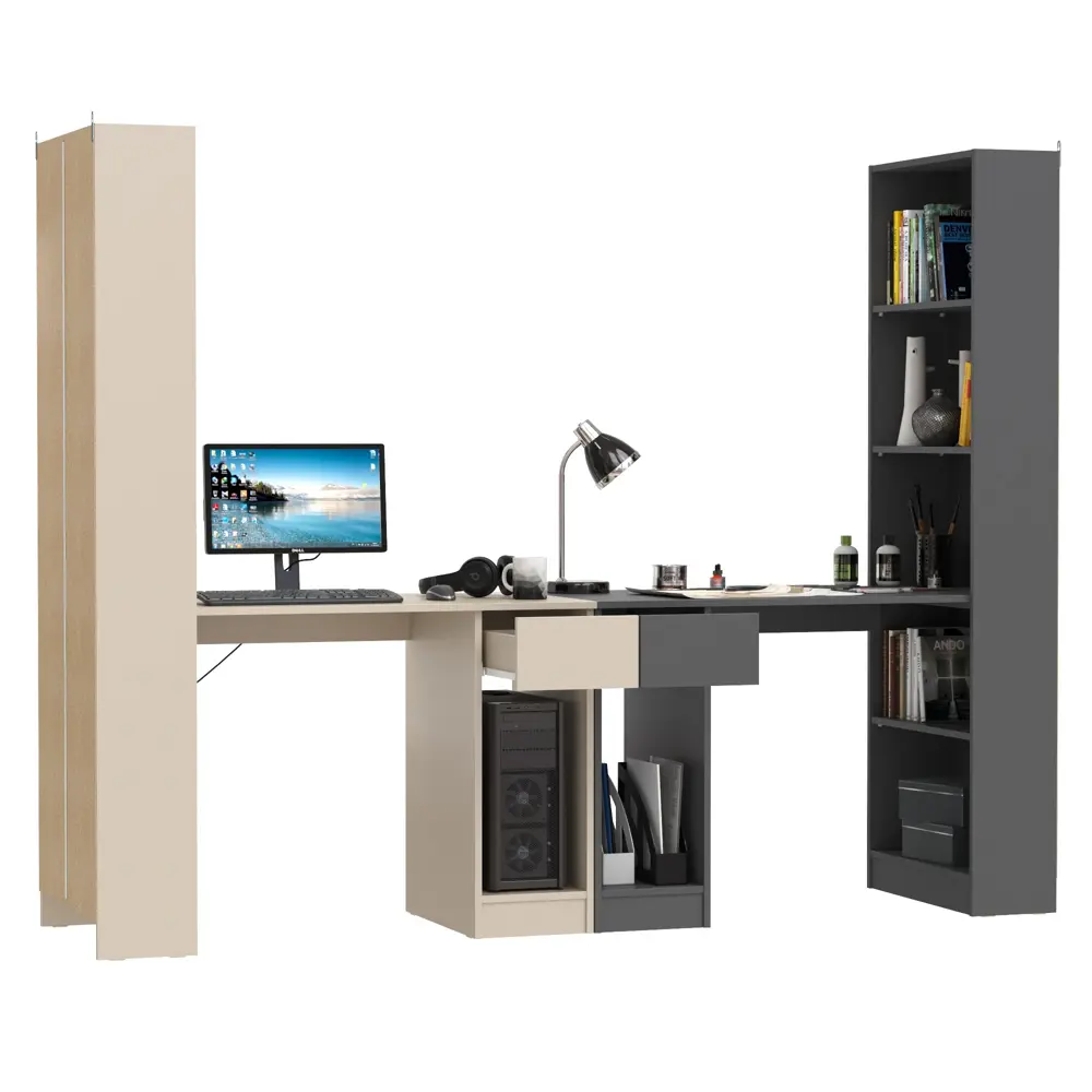 Фото 5 Стол письменный со стеллажом Mobi Лайт 231x179x58 см ЛДСП цвет сатин/тёмно-серый 2 шт. Фото 5 Стол письменный со стеллажом Mobi Лайт 231x179x58 см ЛДСП цвет сатин/тёмно-серый 2 шт.