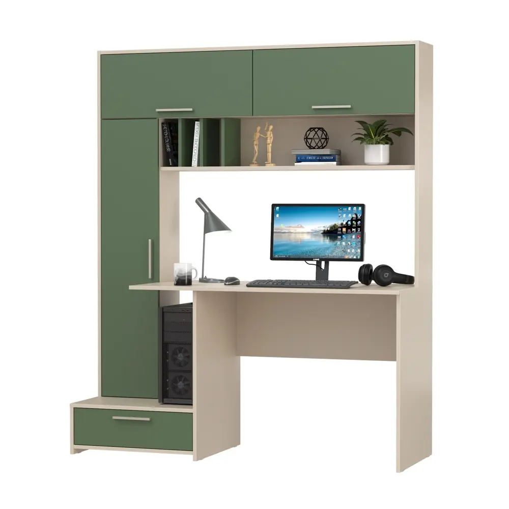 Фото Стол письменный Mobi Лайт 150x180x57 см ЛДСП цвет сатин/дымчатый зелёный Фото Стол письменный Mobi Лайт 150x180x57 см ЛДСП цвет сатин/дымчатый зелёный