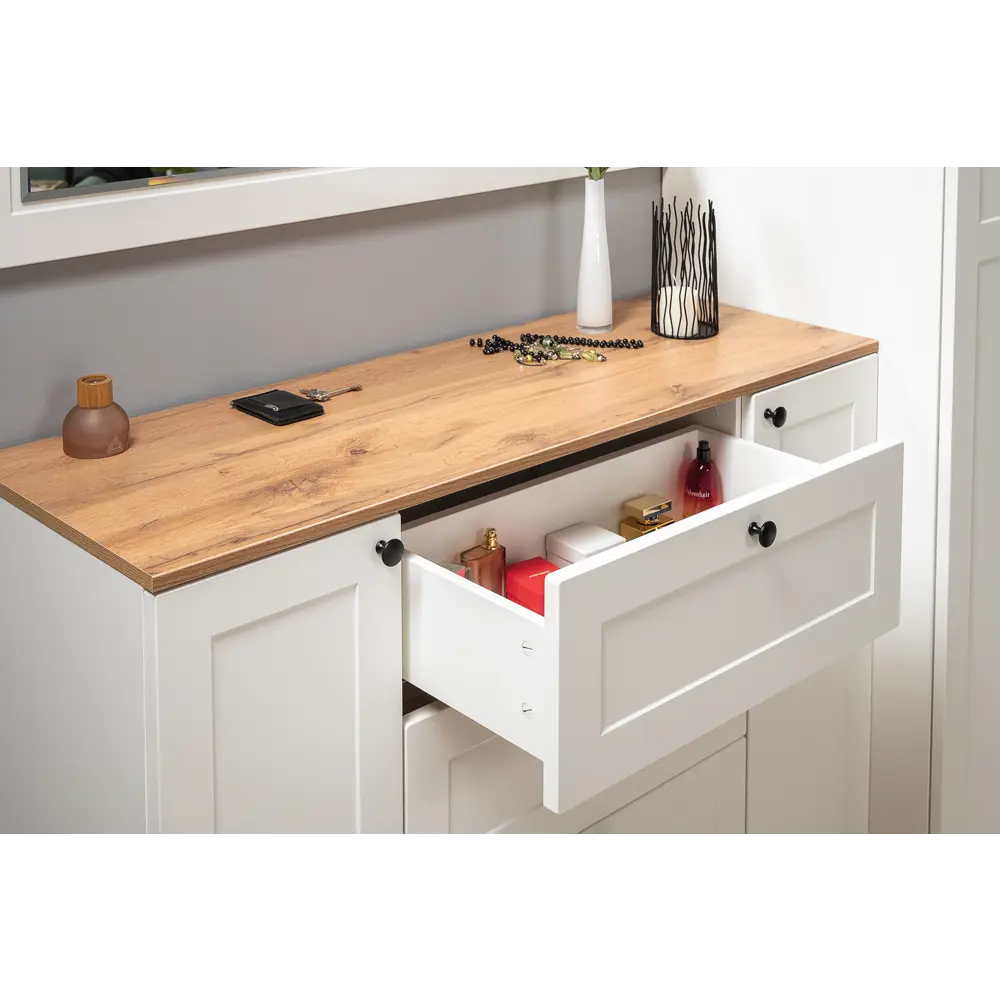 Фото 9 Комод Mobi Остин 16.221-бз 4 ящика 120х42х99 см лдсп цвет белый шагрень/дуб крафт золотой