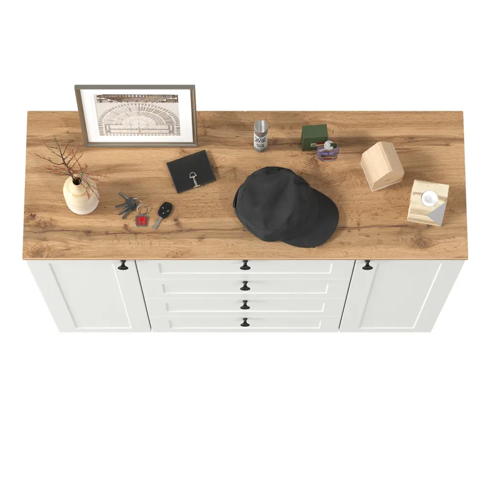 Фото 3 Комод Mobi Остин 16.221-бз 4 ящика 120х42х99 см лдсп цвет белый шагрень/дуб крафт золотой