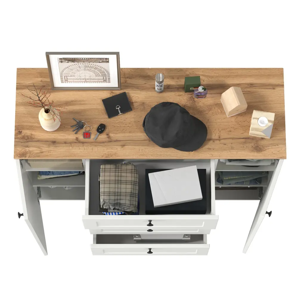 Фото 4 Комод Mobi Остин 16.221-бз 4 ящика 120х42х99 см лдсп цвет белый шагрень/дуб крафт золотой