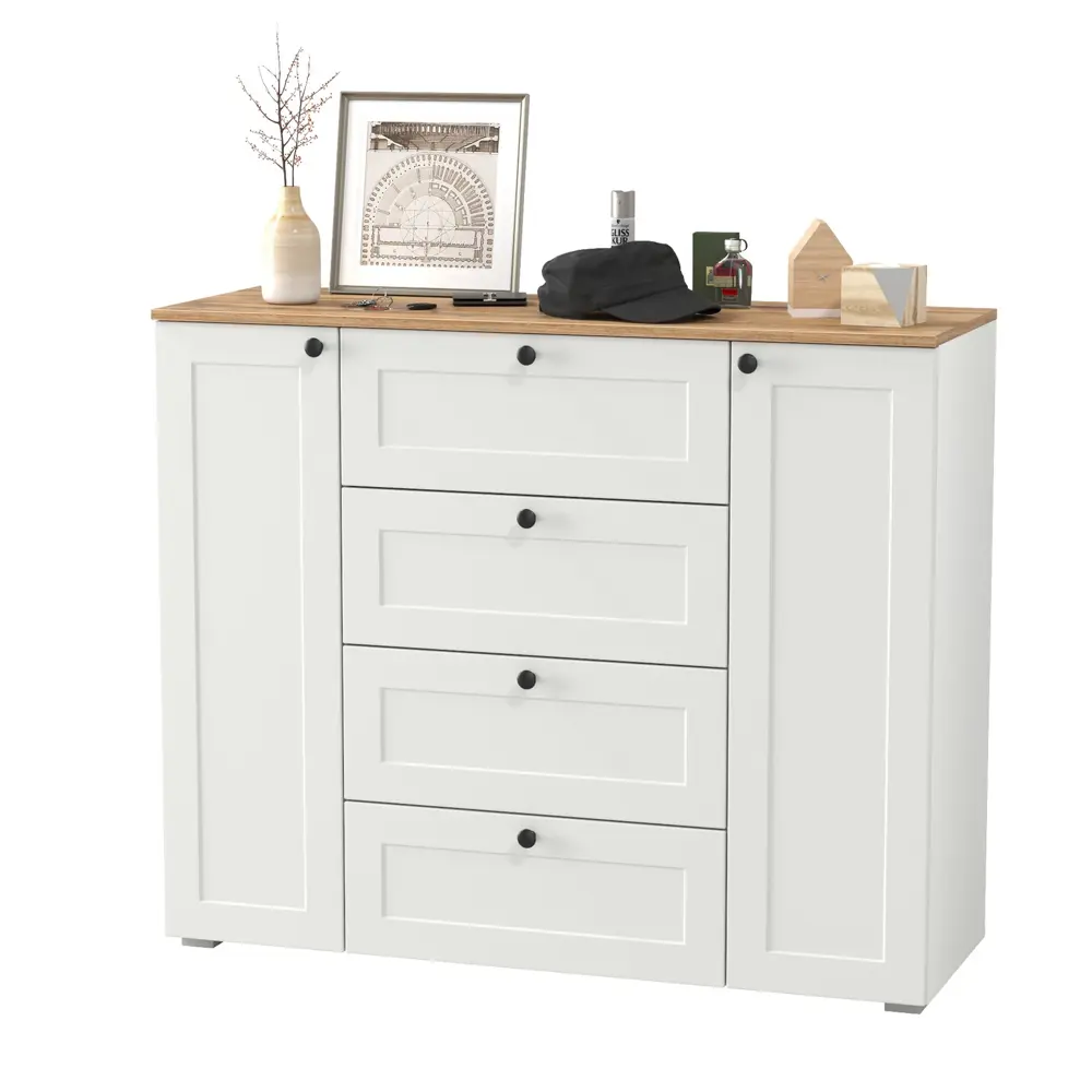 Фото Комод Mobi Остин 16.221-бз 4 ящика 120х42х99 см лдсп цвет белый шагрень/дуб крафт золотой