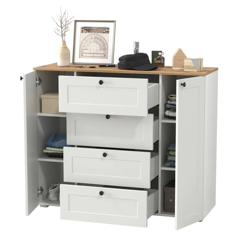 Фото 2 Комод Mobi Остин 16.221-бз 4 ящика 120х42х99 см лдсп цвет белый шагрень/дуб крафт золотой