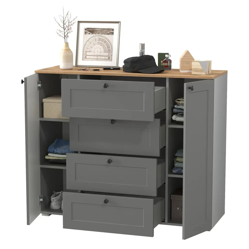 Фото 2 Комод Mobi Остин 16.221-гз 4 ящика 120х42х99 см ЛДСП цвет серый графит/дуб крафт золотой