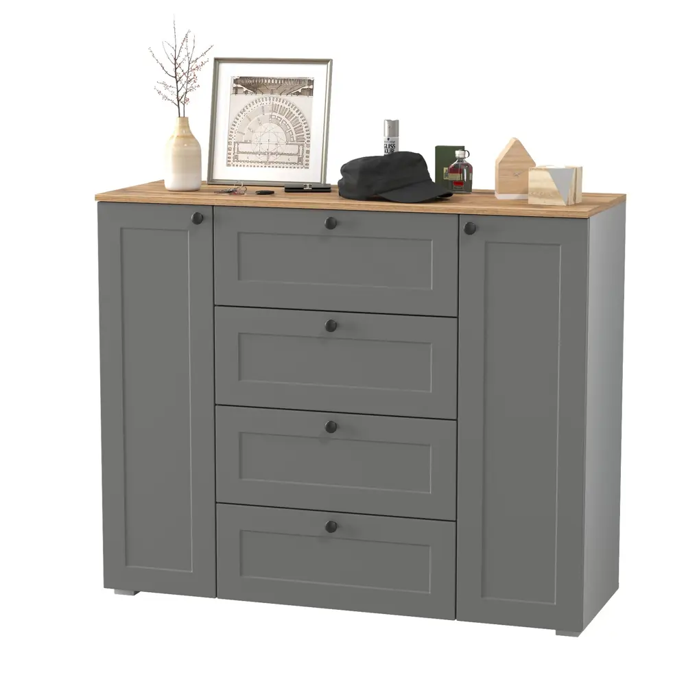 Фото Комод Mobi Остин 16.221-гз 4 ящика 120х42х99 см ЛДСП цвет серый графит/дуб крафт золотой