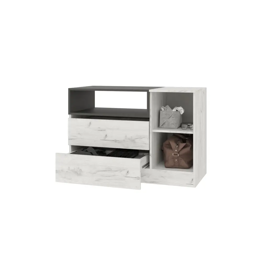 Фото 3 Комод Росток МС Кент 2 ящика 106х44х72.5 см ЛДСП цвет дуб крафт белый/антрацит Фото 3 Комод Росток МС Кент 2 ящика 106х44х72.5 см ЛДСП цвет дуб крафт белый/антрацит