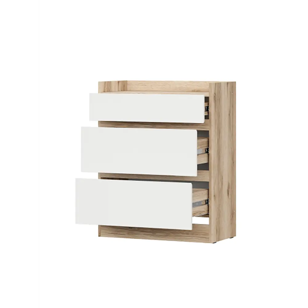Фото 3 Комод Mebilir МС Брайтон 3 ящика 70х36.6х87.8 см ЛДСП цвет дуб делано/белый Фото 3 Комод Mebilir МС Брайтон 3 ящика 70х36.6х87.8 см ЛДСП цвет дуб делано/белый
