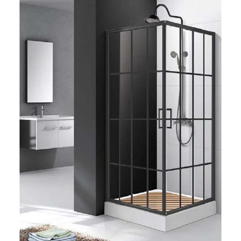 Фото 2 Душевое ограждение Ceruttispa MUZA90N 90x90x195см без поддона профиль черный стекло принт Фото 2 Душевое ограждение Ceruttispa MUZA90N 90x90x195см без поддона профиль черный стекло принт