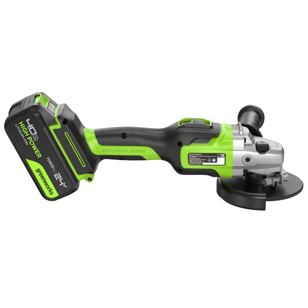 Фото 5 УШМ аккумуляторная бесщеточная Greenworks GD24AG 24 В Li-Ion 1x4 Ач, 125 мм Фото 5 УШМ аккумуляторная бесщеточная Greenworks GD24AG 24 В Li-Ion 1x4 Ач, 125 мм
