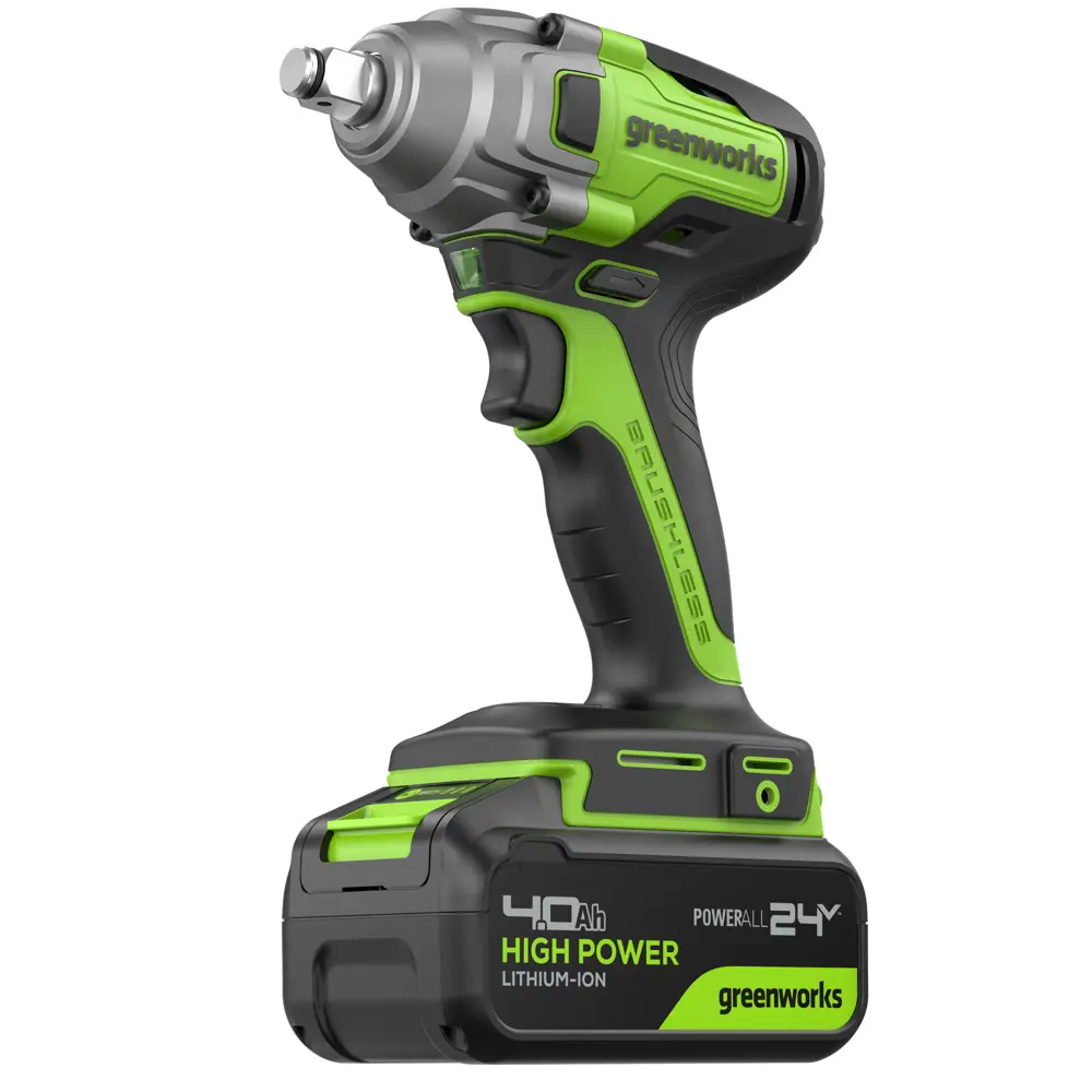 Фото 6 Гайковерт аккумуляторный бесщеточный Greenworks GD24IW400, 24 В Li-Ion 1x4 Ач, 400 Нм Фото 6 Гайковерт аккумуляторный бесщеточный Greenworks GD24IW400, 24 В Li-Ion 1x4 Ач, 400 Нм