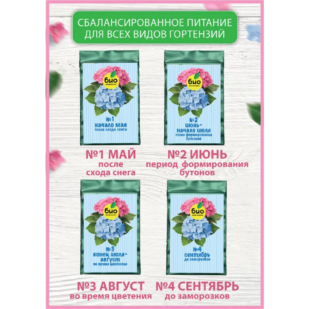Фото 5 Удобрение для цветущих растений Био-Комплекс для гортензии на весь сезон БИО-комплекс Фото 5 Удобрение для цветущих растений Био-Комплекс для гортензии на весь сезон БИО-комплекс