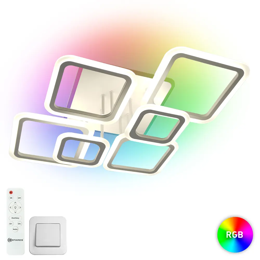 Фото 10 Люстра потолочная светодиодная Estares с пультом управления 18 м² регулируемый цвет света RGB цвет белый Фото 10 Люстра потолочная светодиодная Estares с пультом управления 18 м² регулируемый цвет света RGB цвет белый