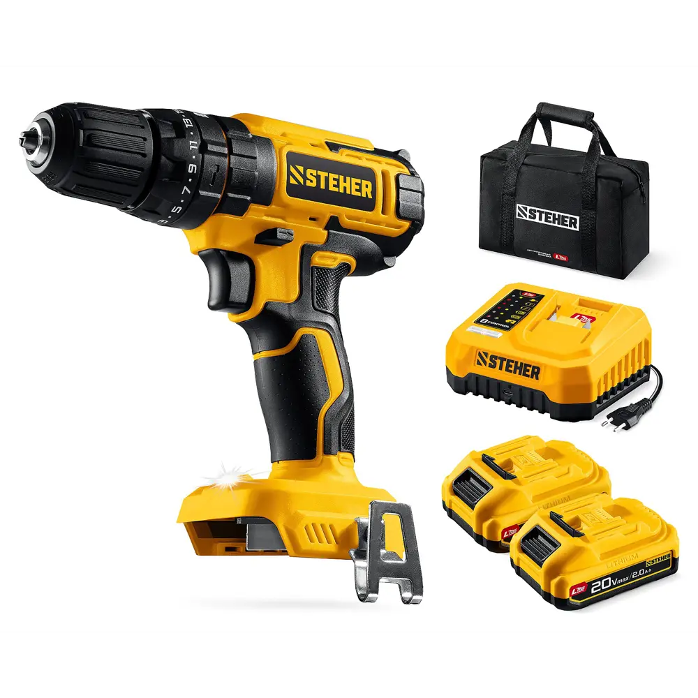 Фото Дрель-шуруповерт аккумуляторная ударная Steher CDS-40-22, 20 В Li-Ion 2x2 Ач
