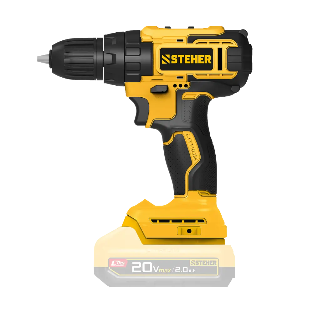 Фото 2 Дрель-шуруповерт аккумуляторная Steher CD-40, 20 В Li-Ion без АКБ и ЗУ