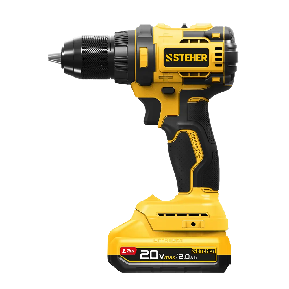 Фото 2 Дрель-шуруповерт аккумуляторная бесщеточная Steher CB-65-21, 20 В Li-Ion 1x2 Ач