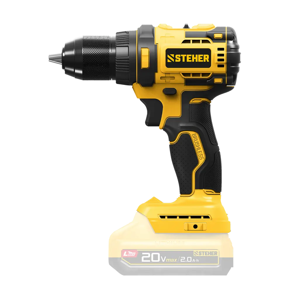 Фото 2 Дрель-шуруповерт аккумуляторная бесщеточная Steher CB-65, 20 В Li-Ion без АКБ и ЗУ