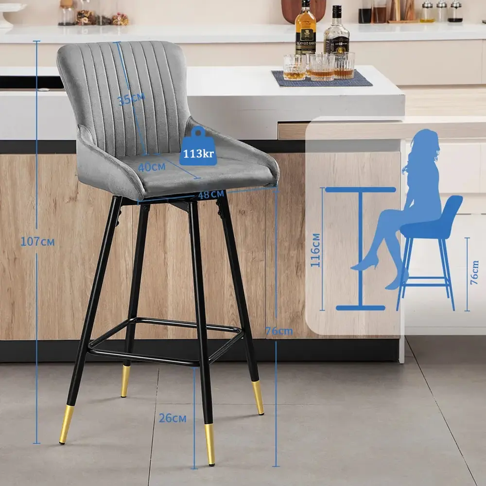 Фото 3 Стул барный крутящийся мягкий 2 шт (высота сидения 75см) Sheepping 107x48x54 cm ткань цвет серый Фото 3 Стул барный крутящийся мягкий 2 шт (высота сидения 75см) Sheepping 107x48x54 cm ткань цвет серый