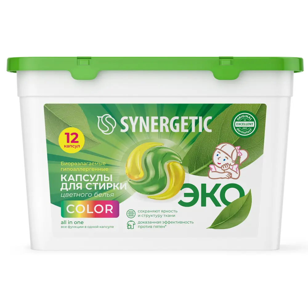 Фото Капсулы для стирки Synergetic Color 12 шт